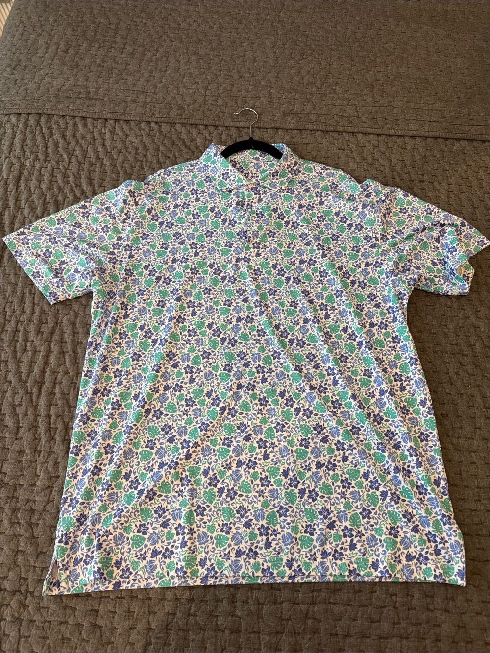 Rhoback Short-Sleeve Polo in Green & Blue Floral